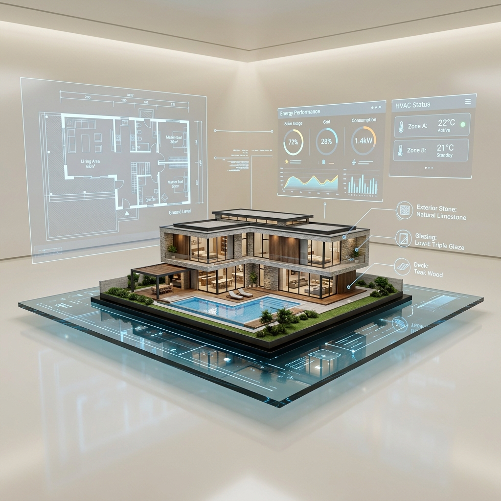 Interactive digital twin with floor plans and measurement overlays